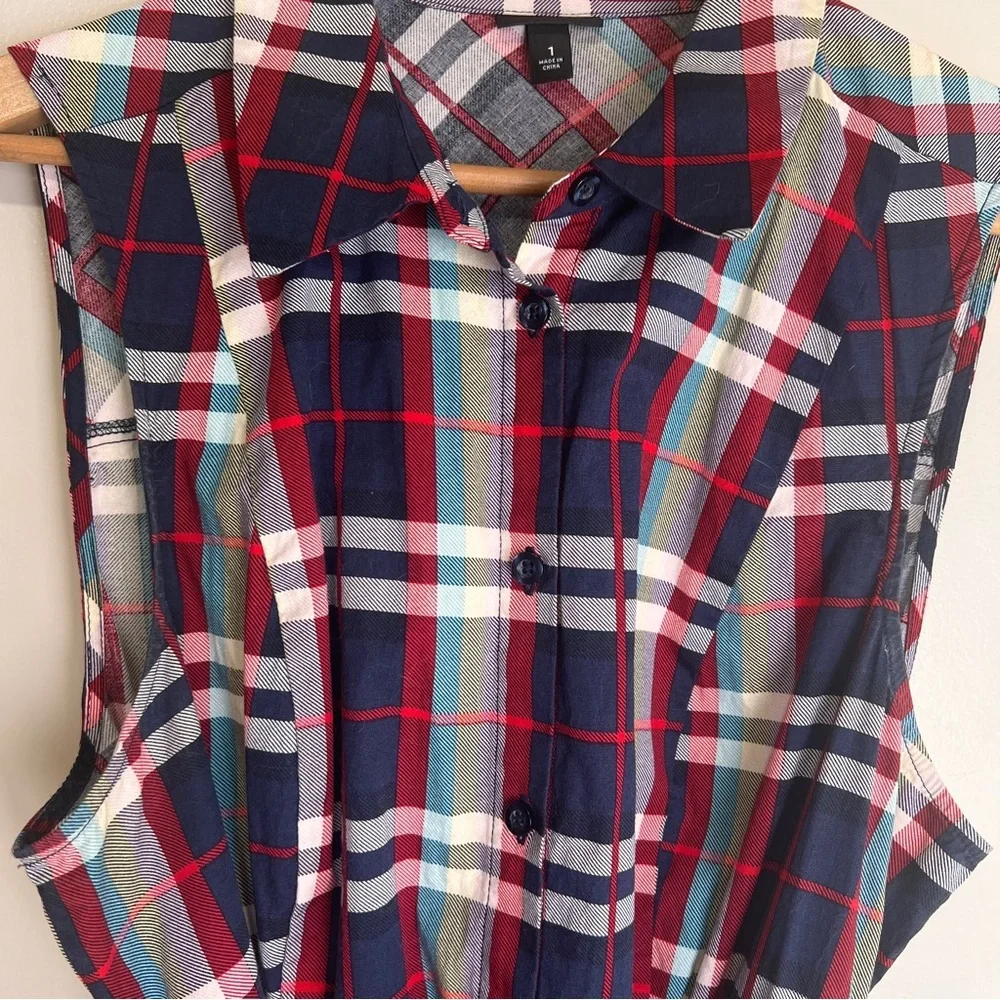 Torrid Women's 1 or 1X Collared Sleeveless Poplin Plaid Skater Dress Pockets EUC - Picture 2 of 8